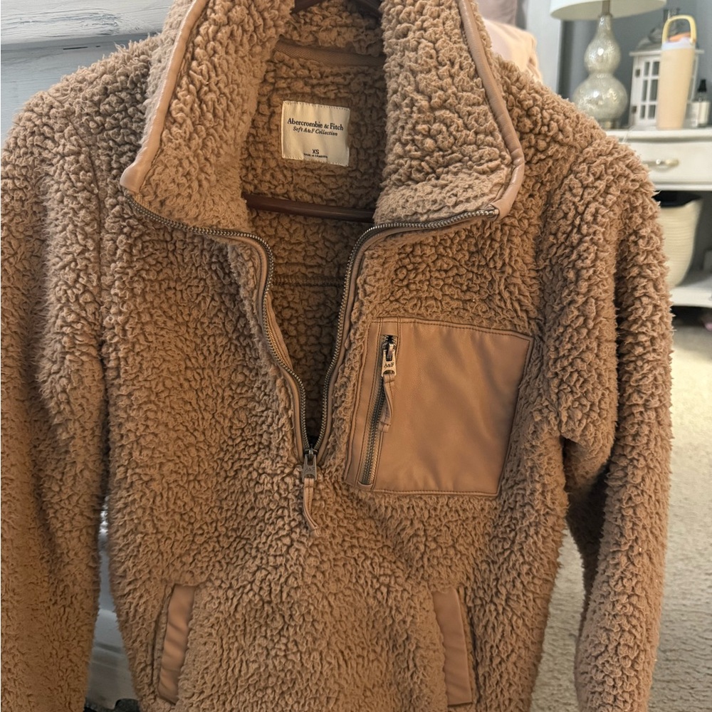 Abercrombie & Fitch Brown Sherpa Half-Zip Sweater